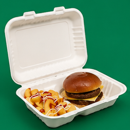 Bagasse Burger Meal Boxes 9×6″ 2 Comp