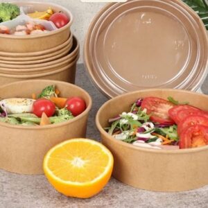 Craft Paper Bowl With Lid 25 Pcs Pack Cup With Plastic Food Delivery Box Kraft FoodBox PlasticLids