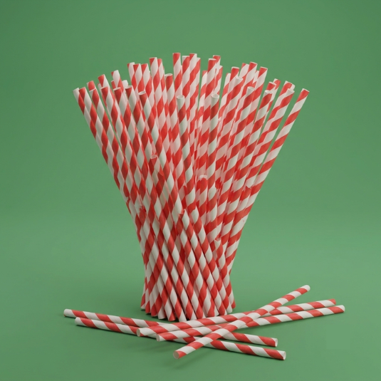 Red Stripped Paper Drinking Straws 6mm (1)