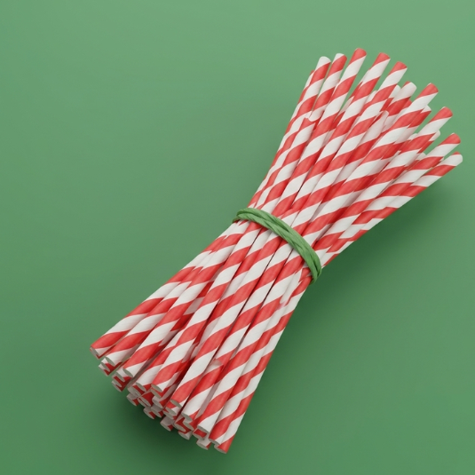 Red Stripped Paper Drinking Straws 6mm