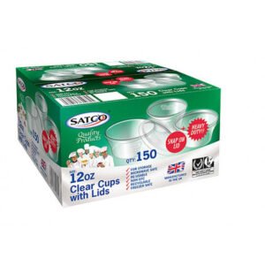 Satco 12oz Round Plastic Pots Lids M12 a pack of 150 sets 3797  74819