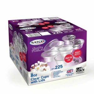 Satco 8oz Round Plastic Pots Lids M8 a pack of 225 sets 3803  86254